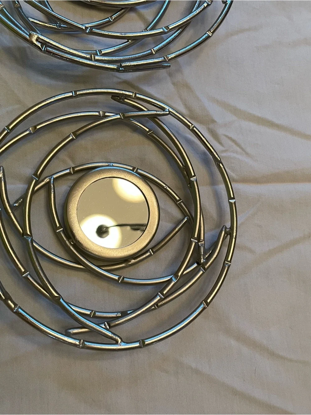 Silver Spiral Metal Wall Decor Mirror 3 Piece Set- Modern Home Accent